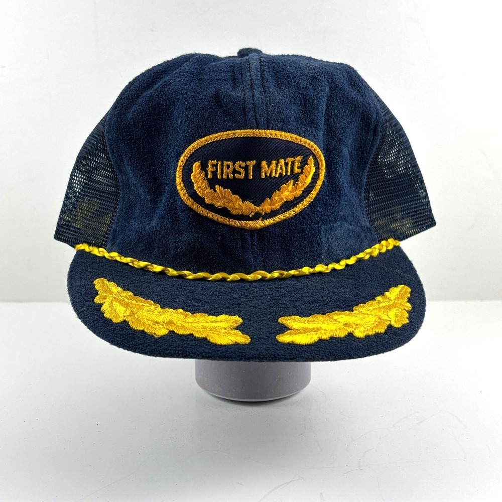 Vintage‎ Trucker Hat Mens OSFA Navy Blue First Mate Nautical Sailing Yachting